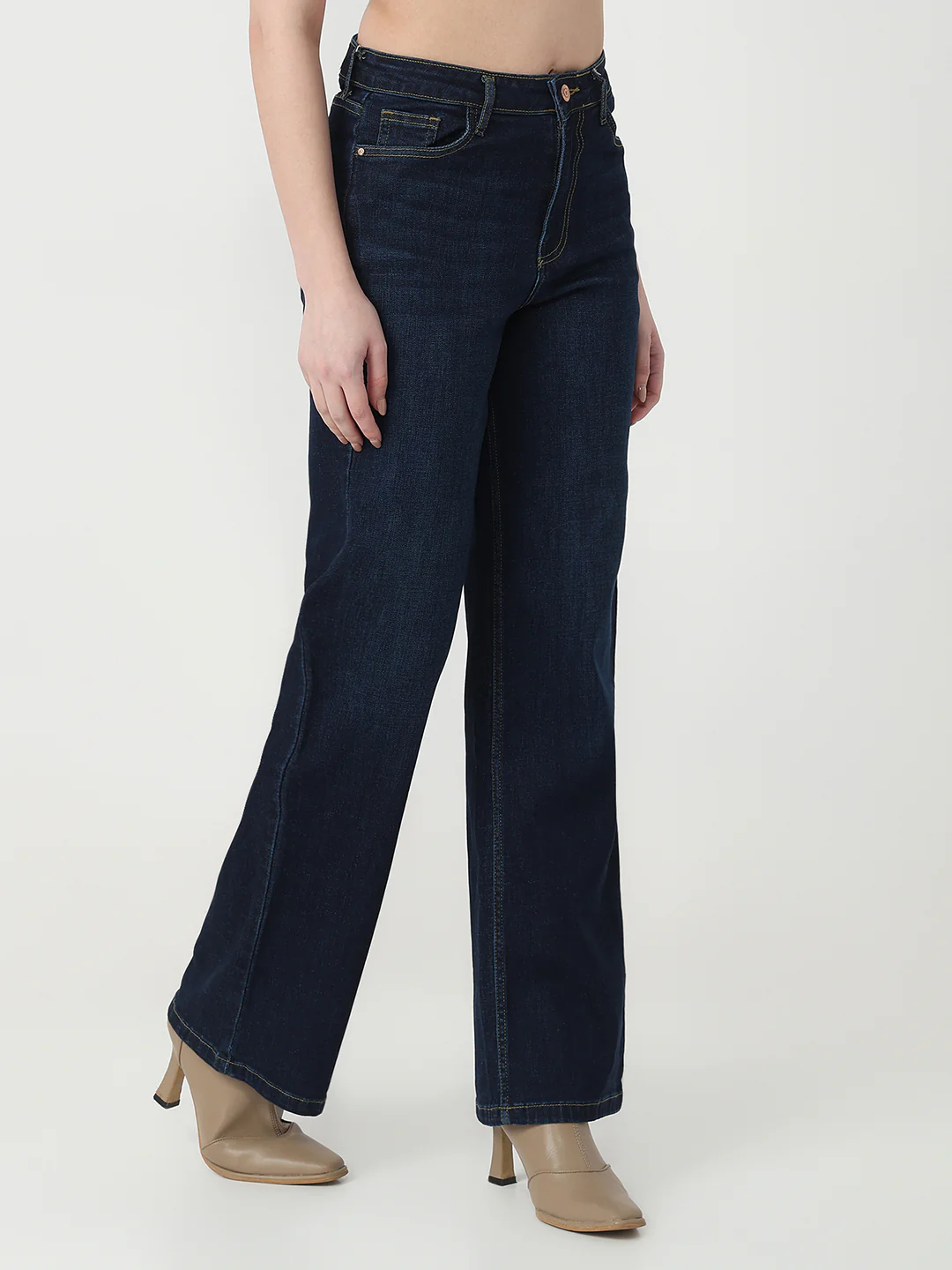 Women Dark Blue High-Rise Wide Leg Jeans - Image 6