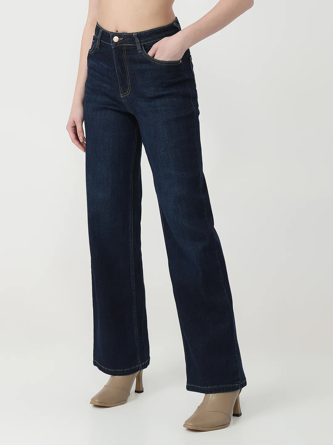 Women Dark Blue High-Rise Wide Leg Jeans - Image 8