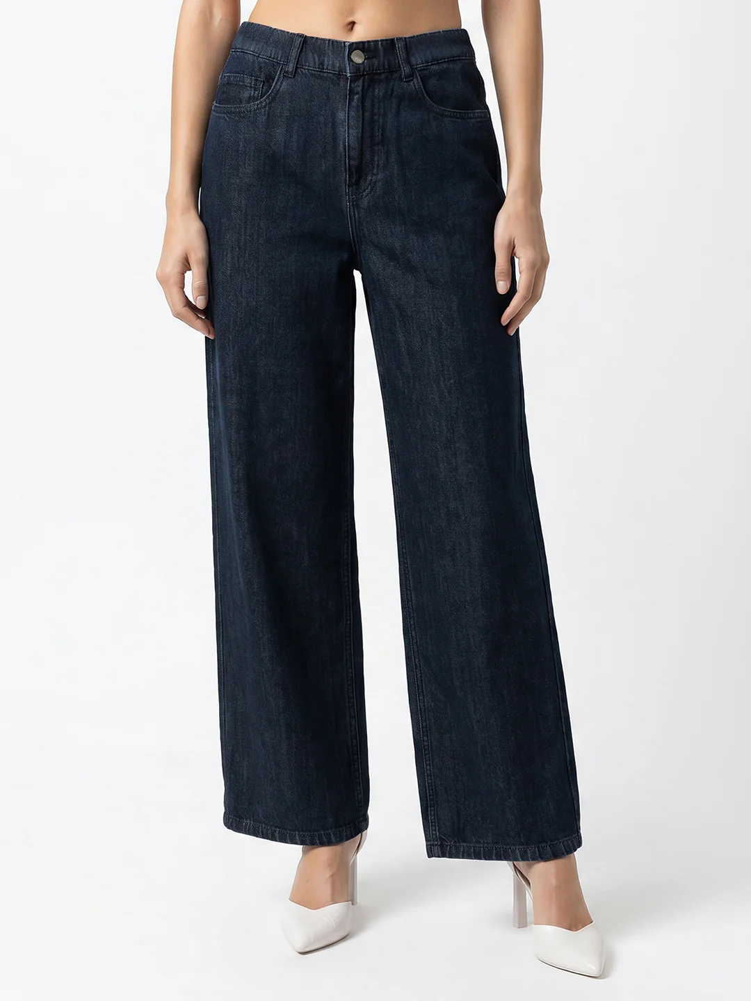 Women Dark Blue High-Rise Wide Leg Jeans - Image 2