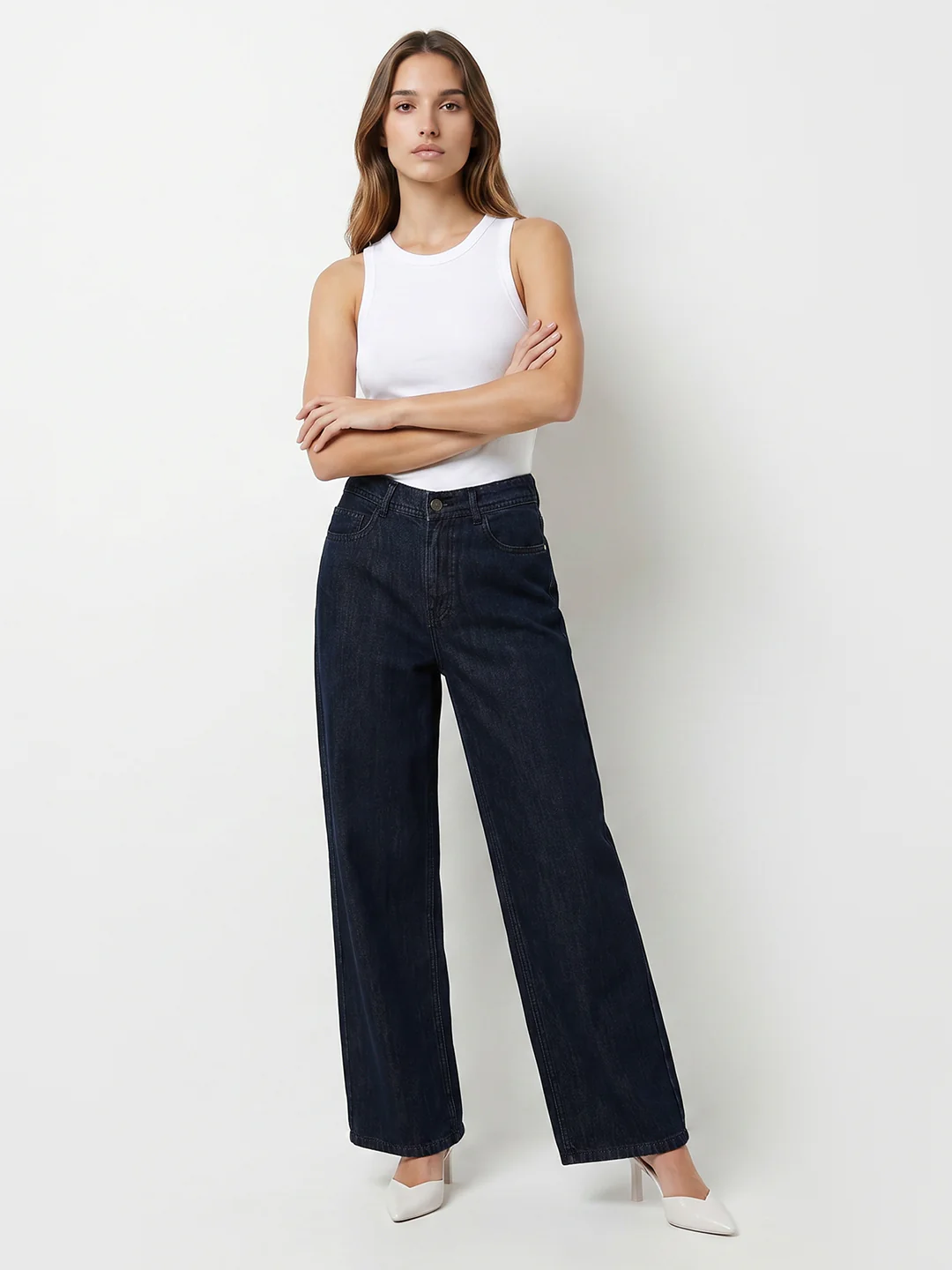 Women Dark Blue High-Rise Wide Leg Jeans - Image 4