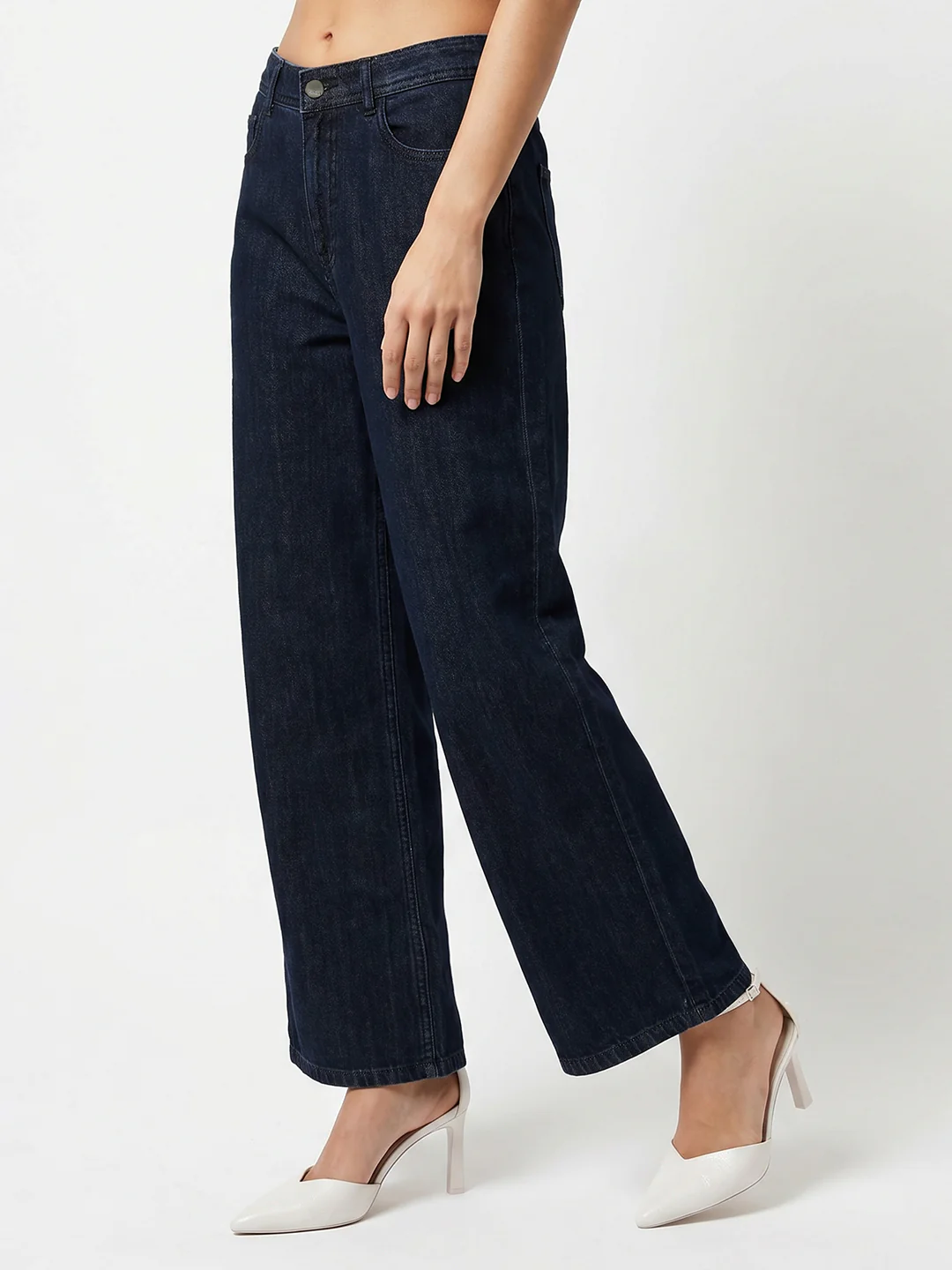 Women Dark Blue High-Rise Wide Leg Jeans - Image 8