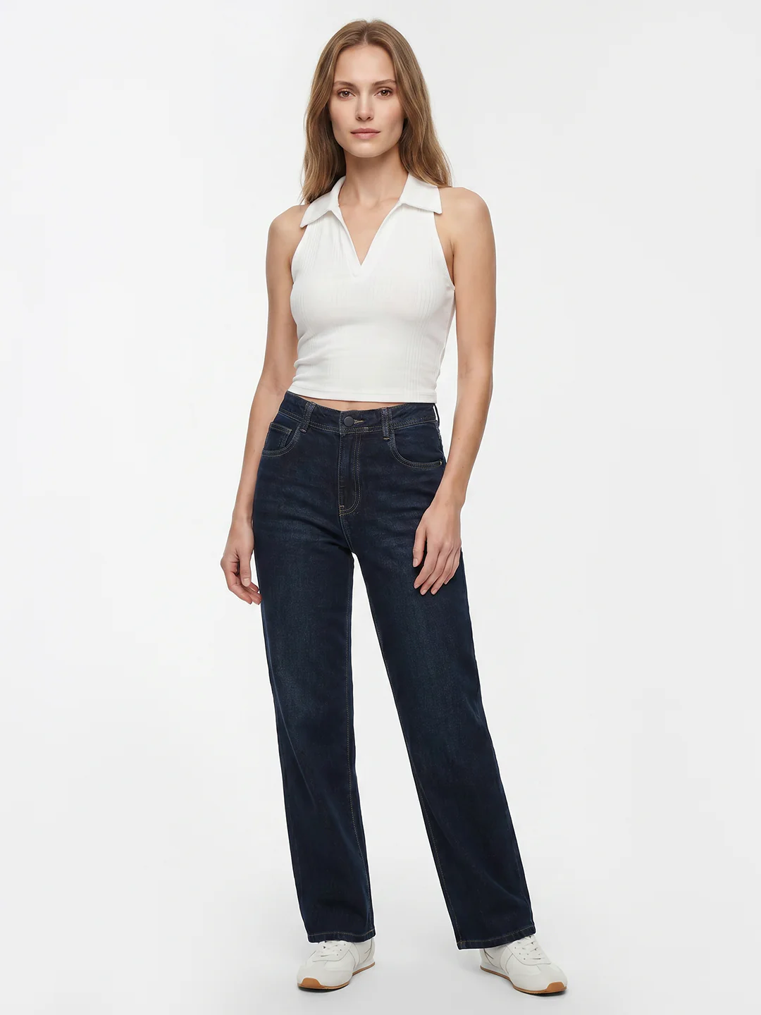 Women Dark Blue High-Rise Wide Leg Jeans - Image 4