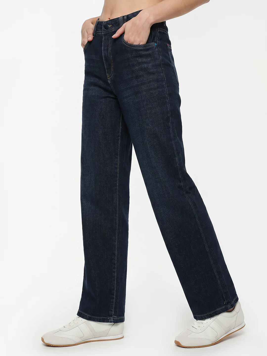 Women Dark Blue High-Rise Wide Leg Jeans - Image 8