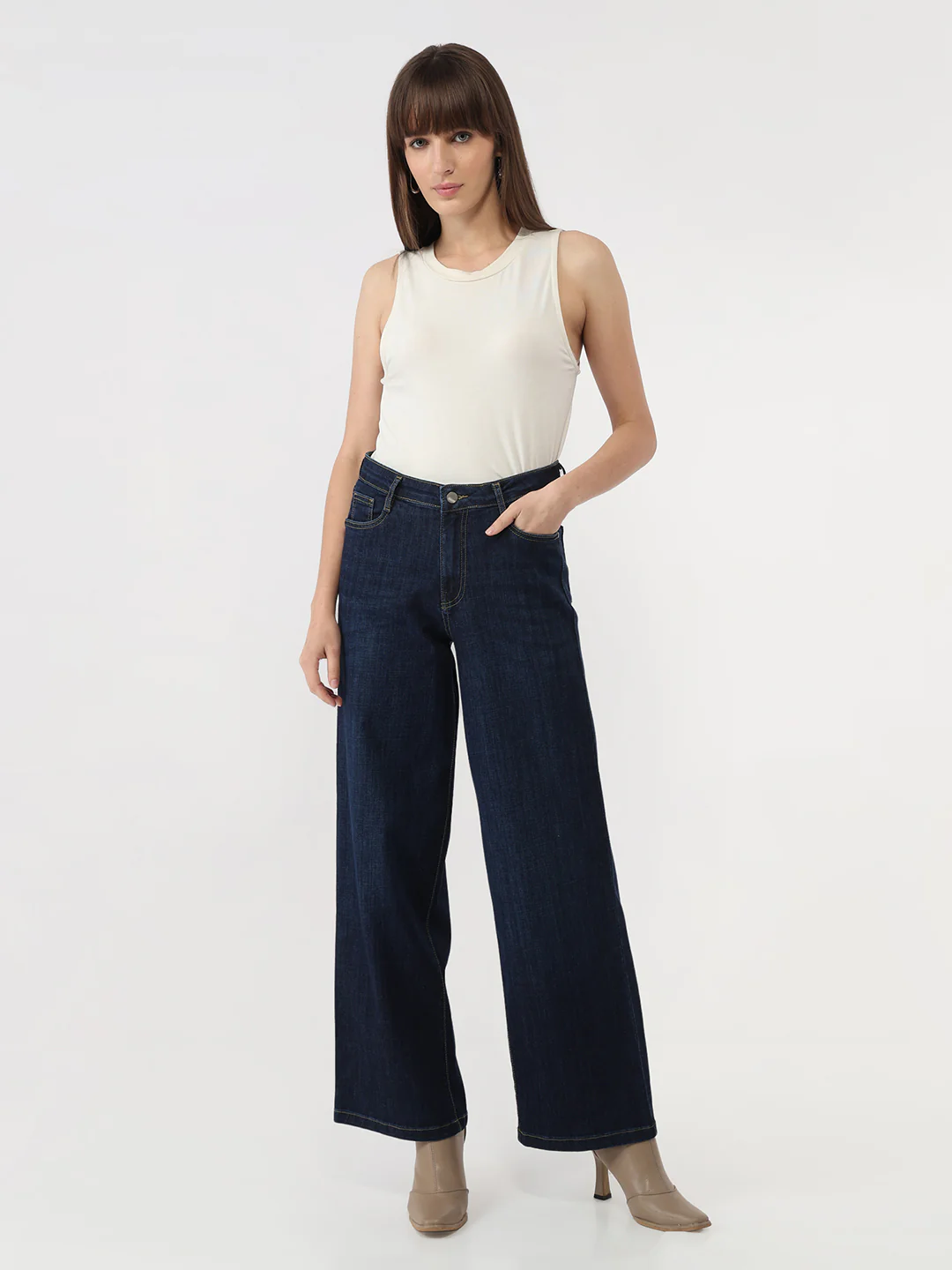 Women Dark Blue High-Rise Wide Leg Jeans - Image 4