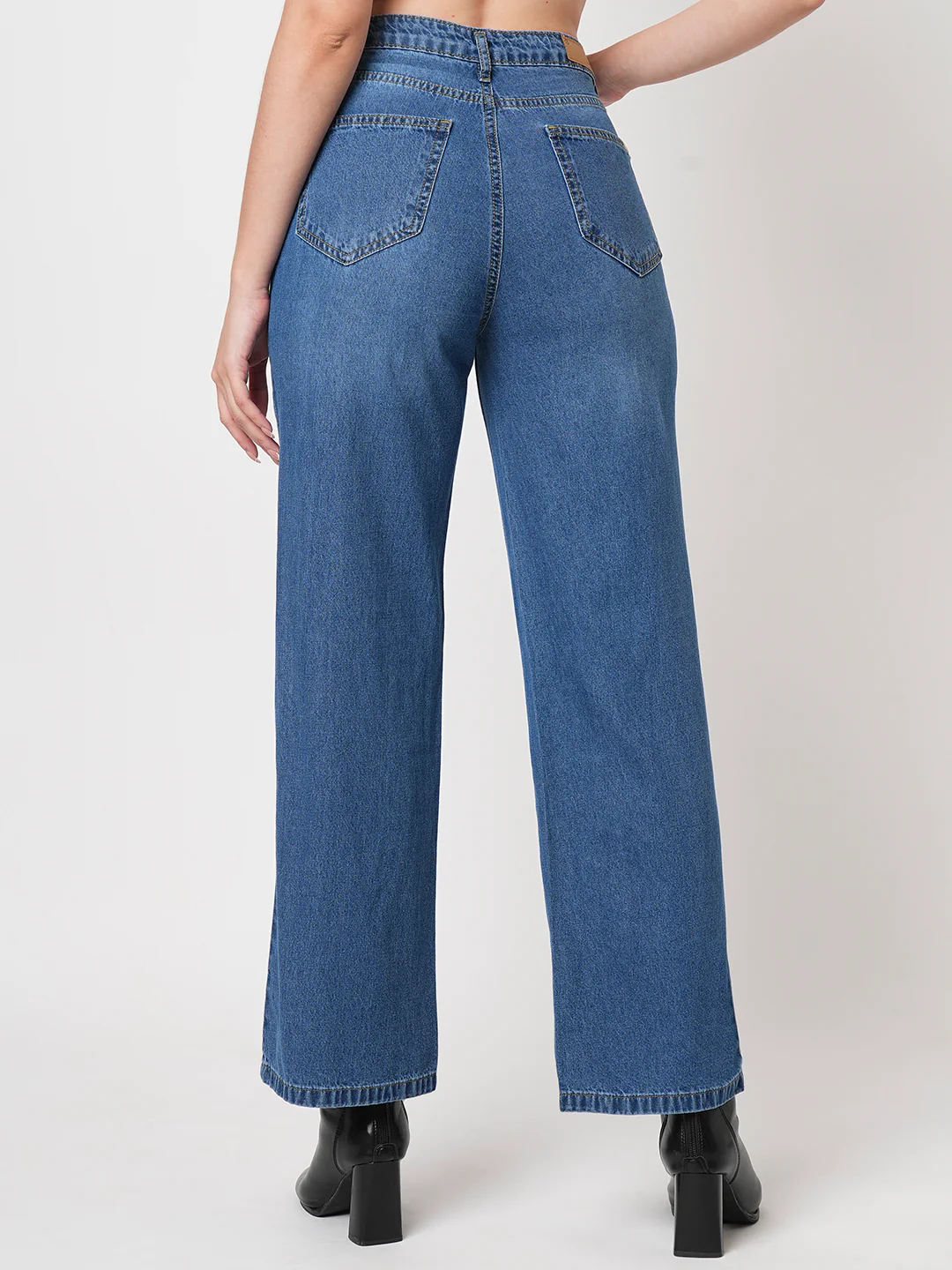 Women Dark Blue High-Rise Wide Leg Jeans - Image 3