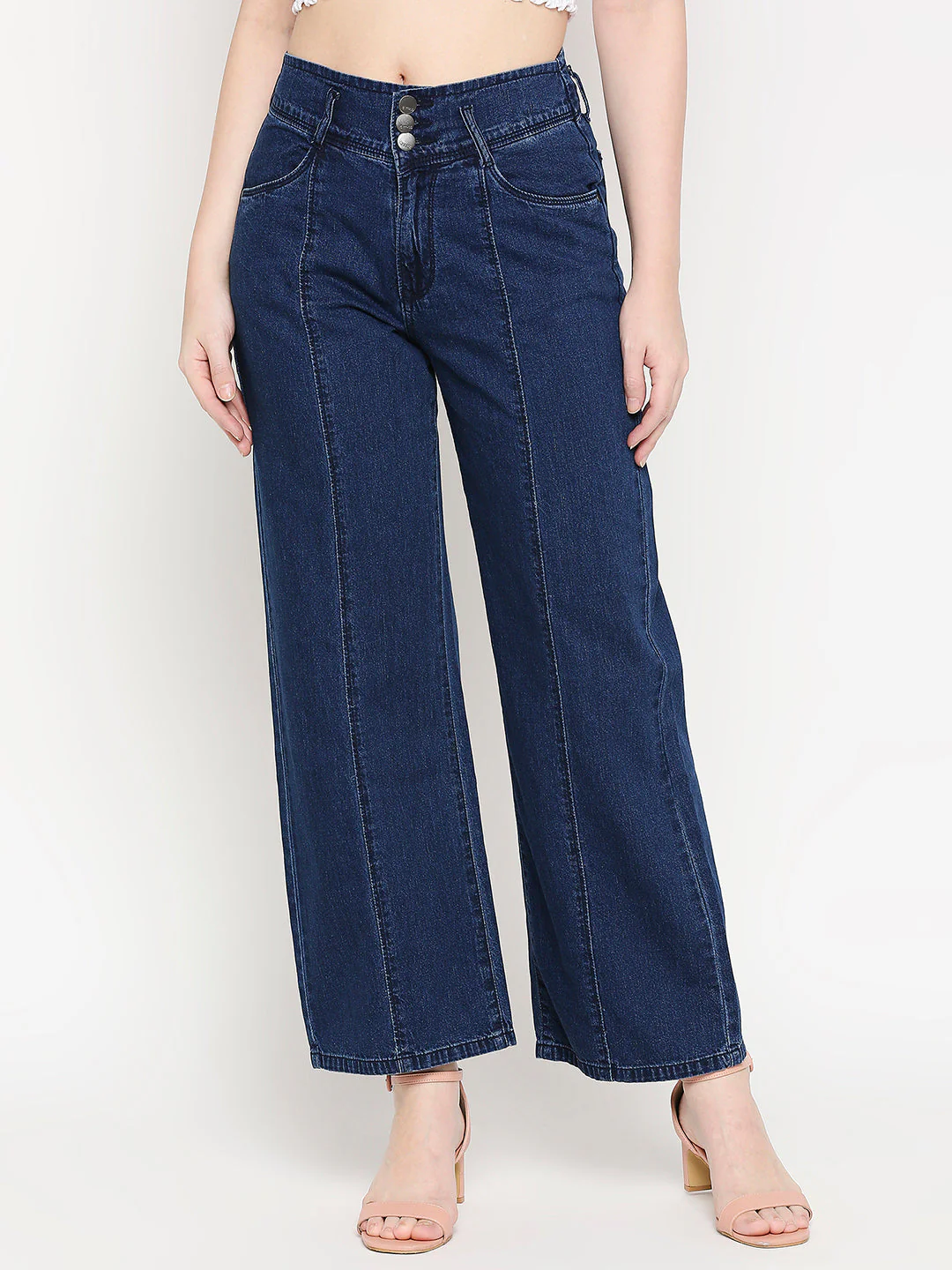 Women Dark Blue High-Rise Wide Leg Jeans - Image 2