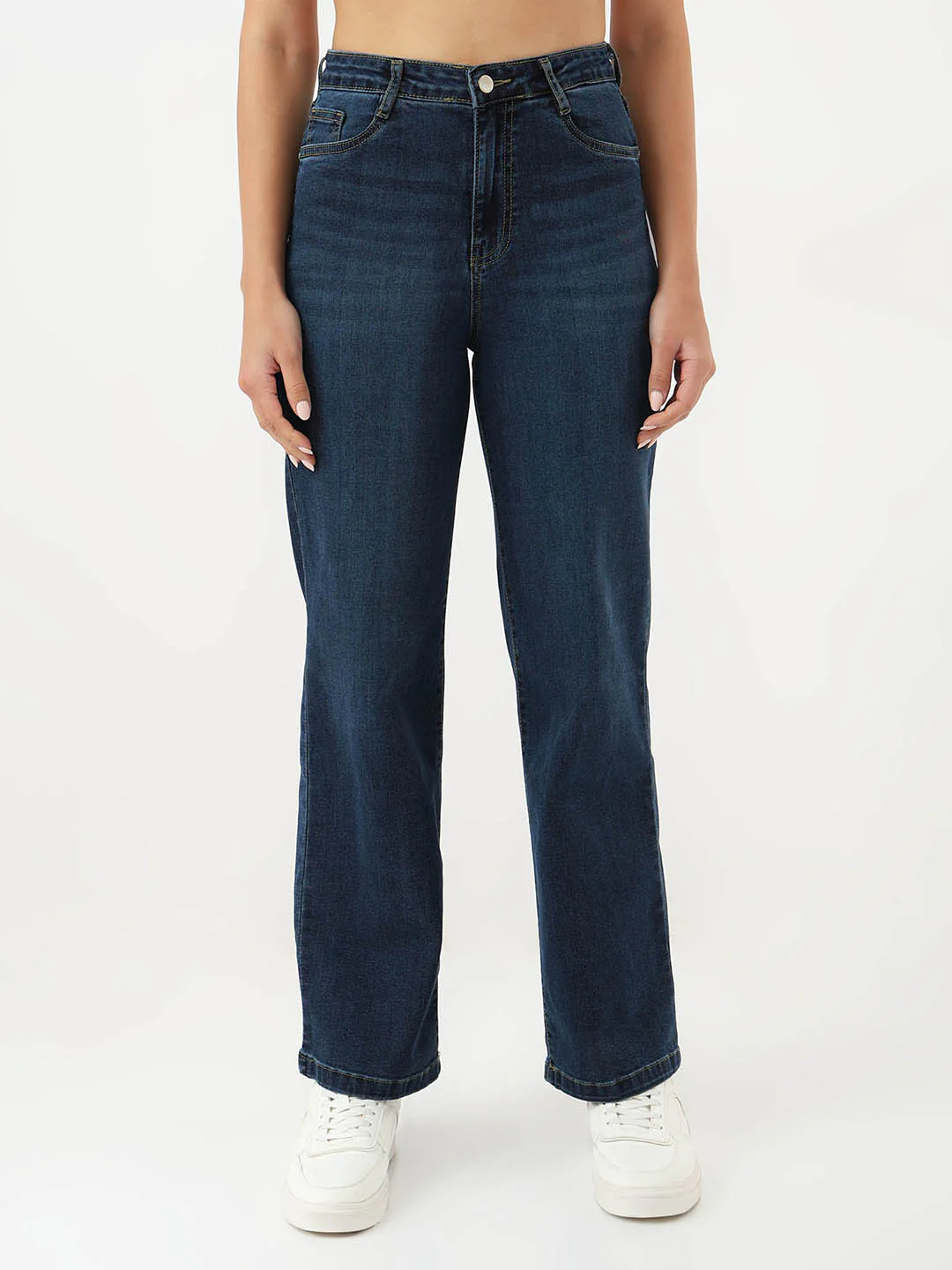Women Dark Blue High-Rise Wide Leg Jeans - Image 2