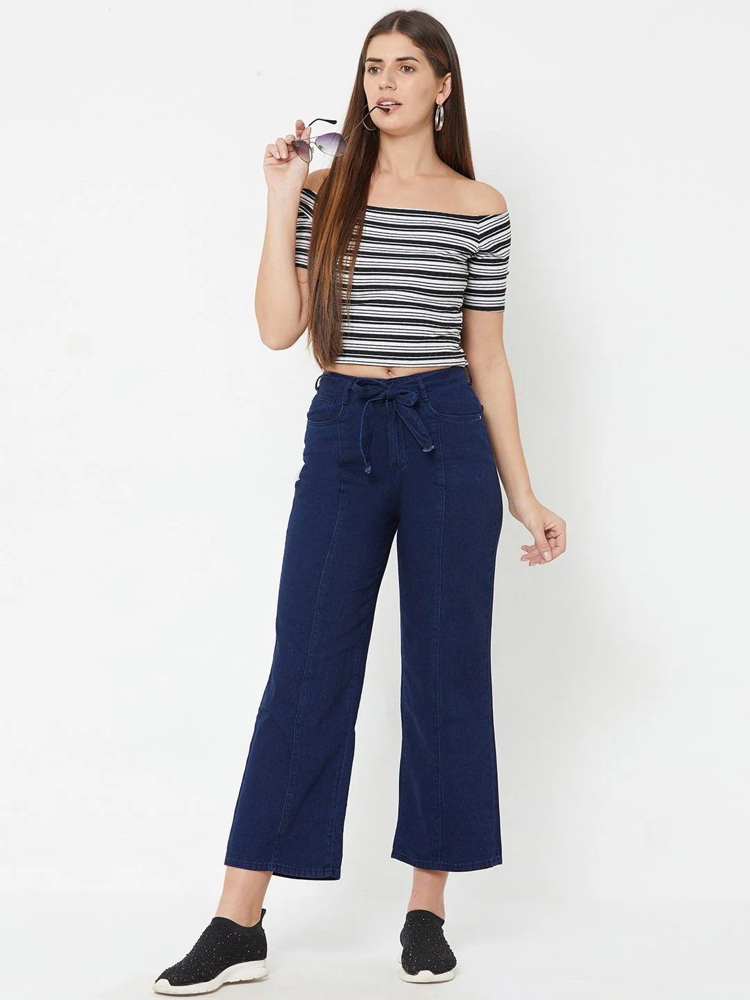 Women Dark Blue High-Rise Wide Leg Jeans