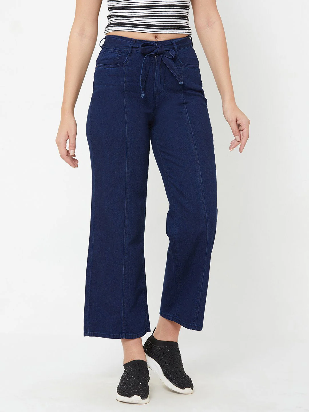Women Dark Blue High-Rise Wide Leg Jeans - Image 2