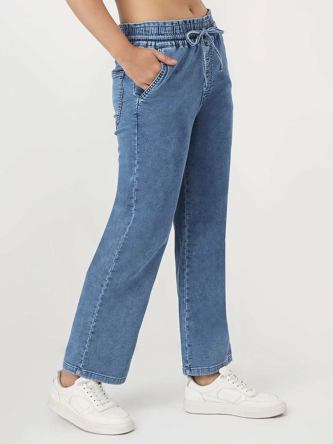 Women Dark Blue Denim Joggers - Image 5