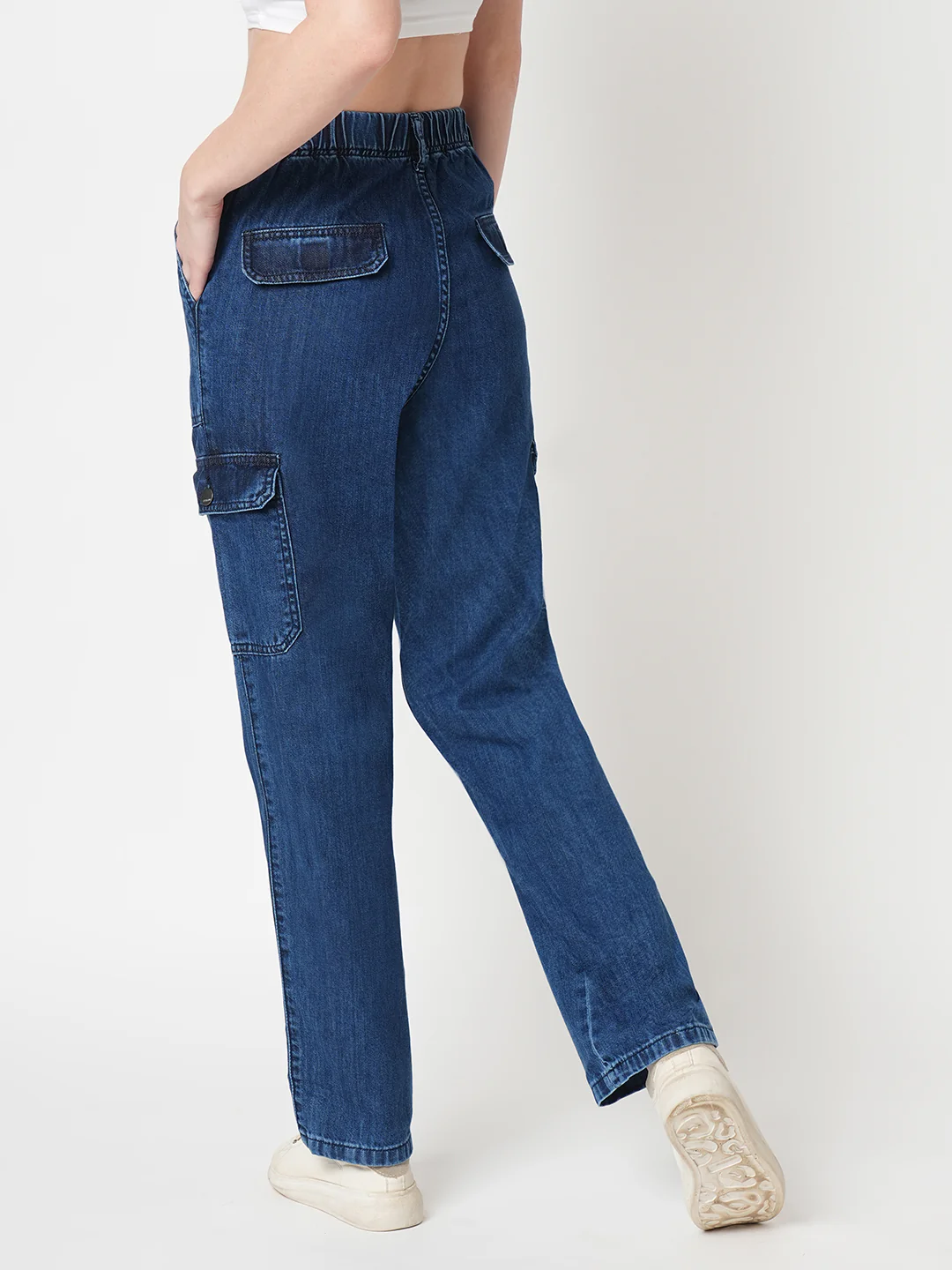 Women Dark Blue Mid-Rise Cargo - Image 3