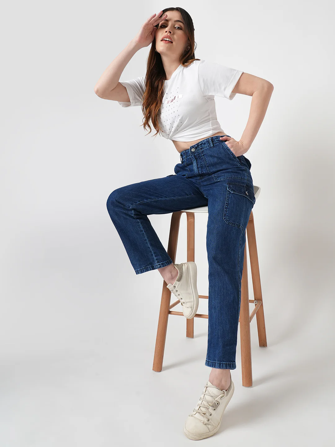 Women Dark Blue Mid-Rise Cargo - Image 4
