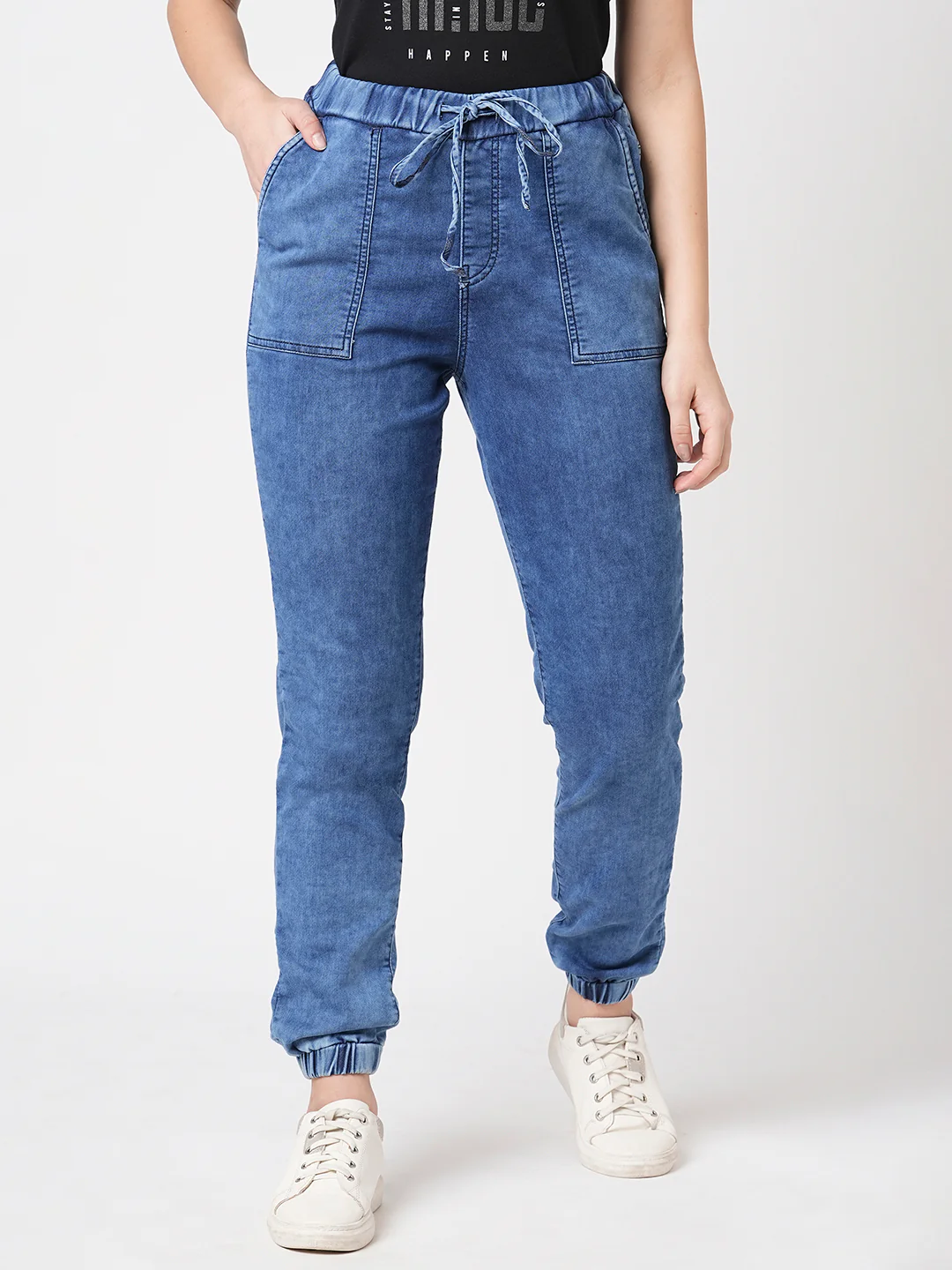 Women Dark Blue Mid-Rise Joggers - Image 2