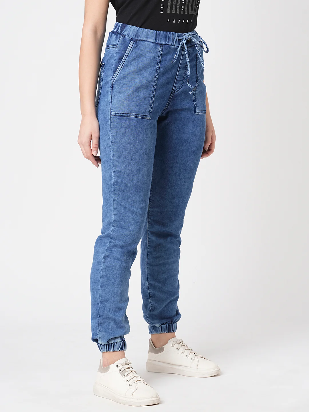 Women Dark Blue Mid-Rise Joggers - Image 5