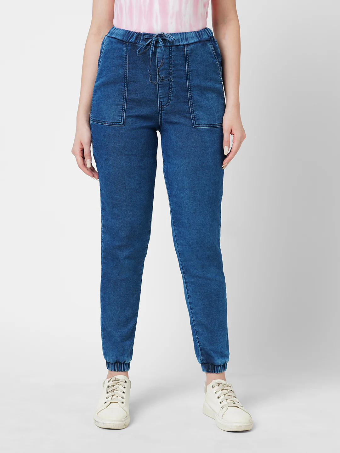 Women Dark Blue Mid-Rise Joggers - Image 2