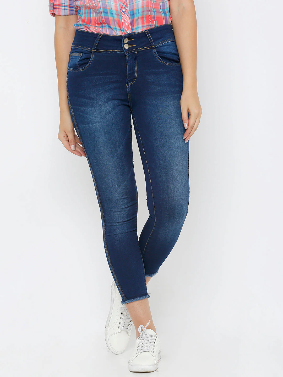 Women Dark Blue Mid-Rise Skinny Crop Jeans - Image 2