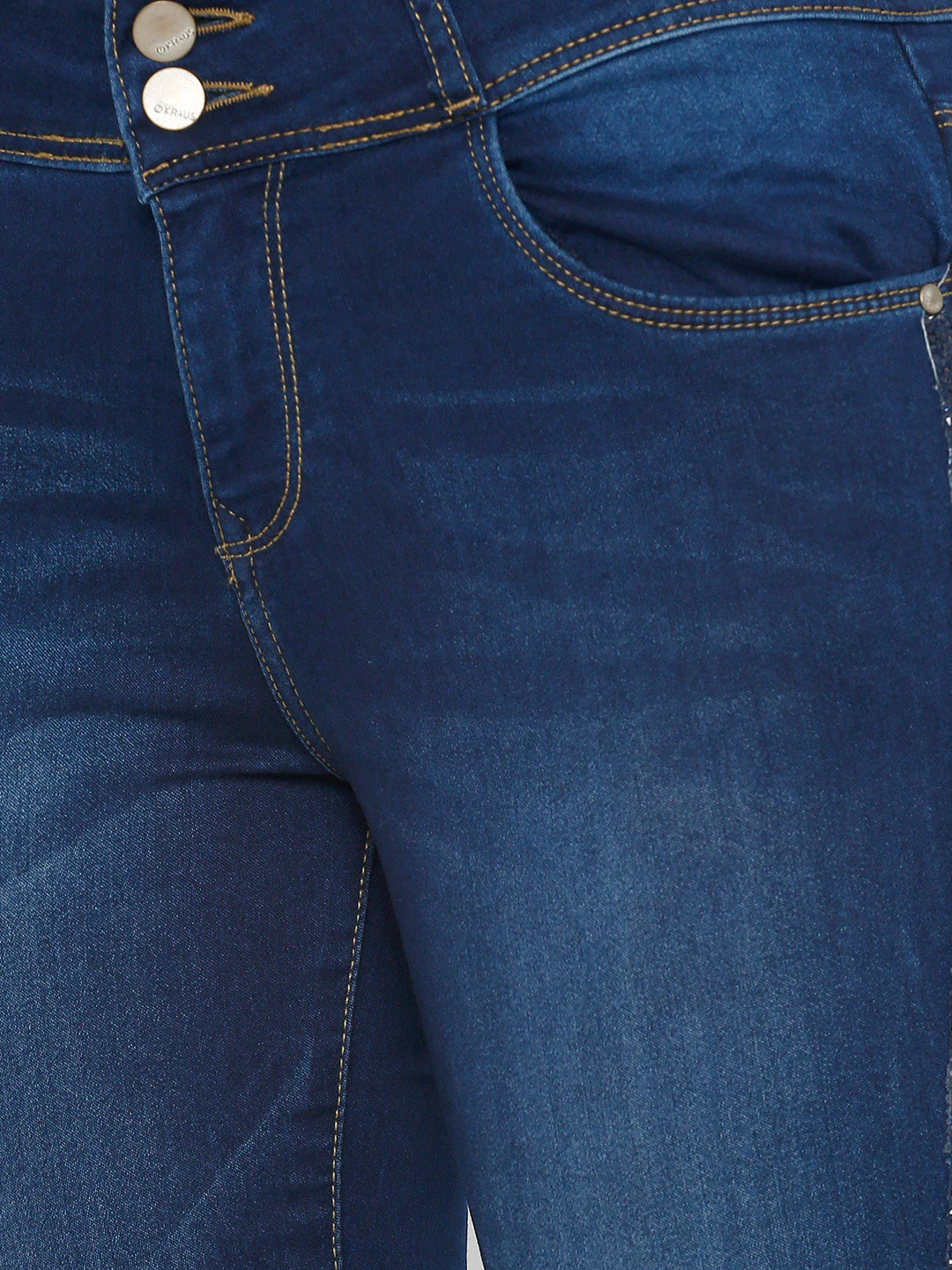 Women Dark Blue Mid-Rise Skinny Crop Jeans - Image 4