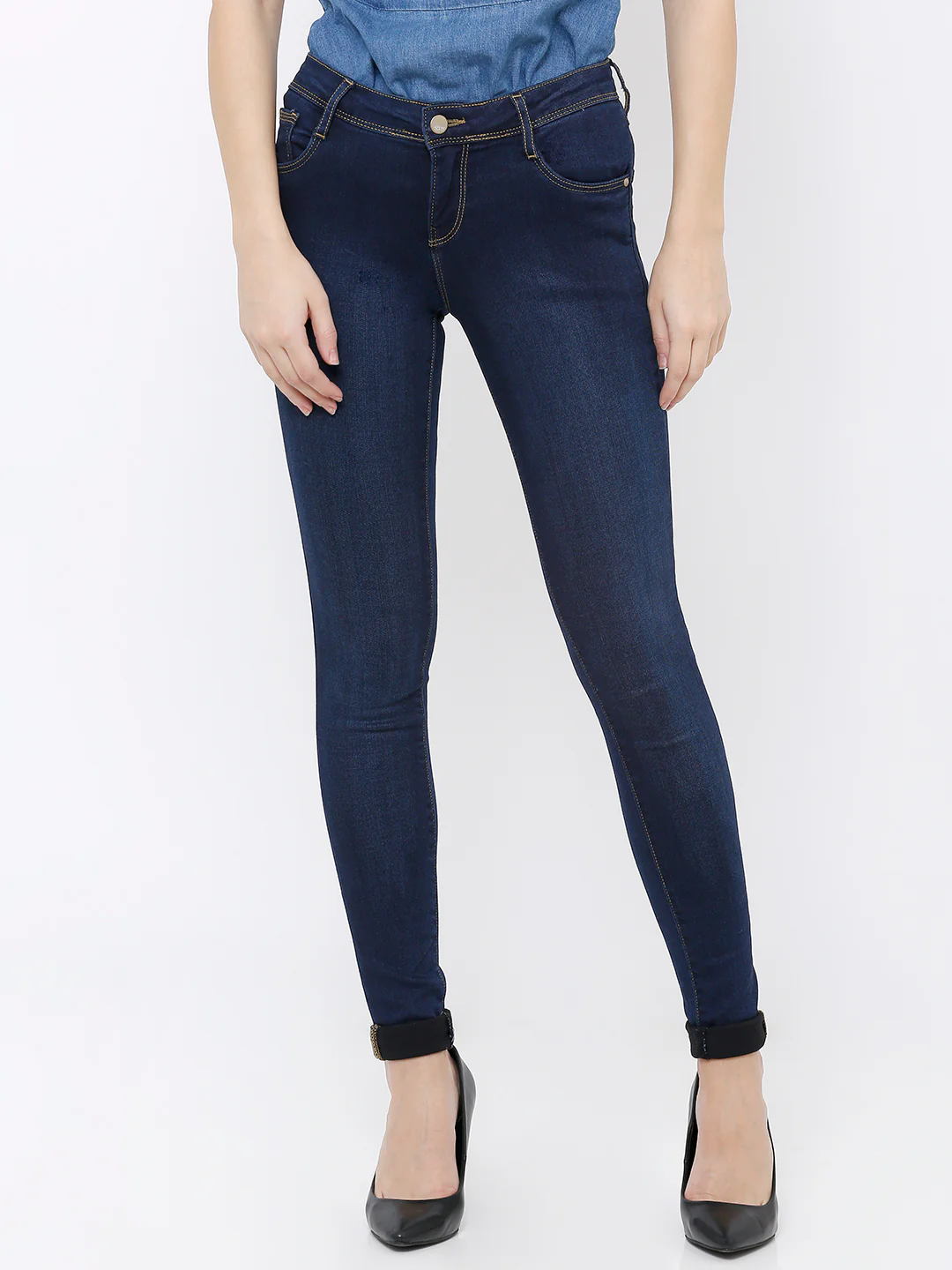 Women Dark Blue Mid-Rise Skinny Jeans - Image 2