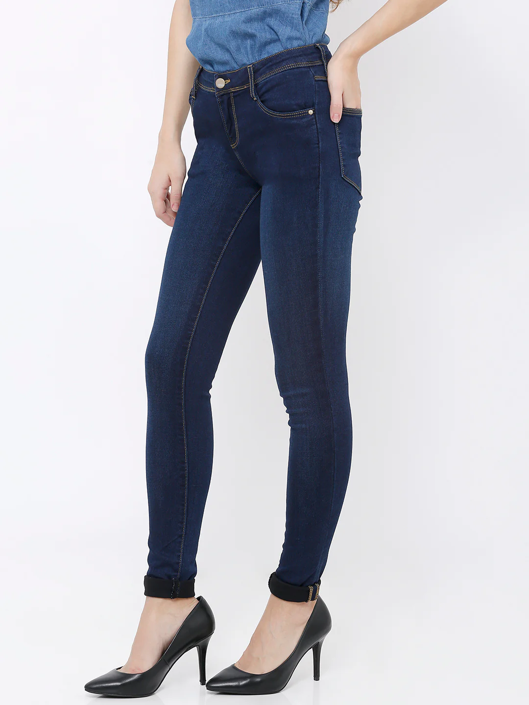 Women Dark Blue Mid-Rise Skinny Jeans - Image 5