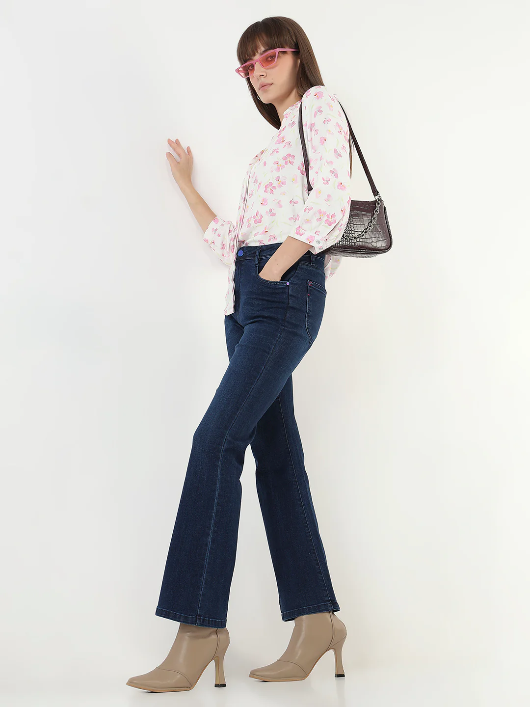 Women Dark Blue Mini Flare Jeans