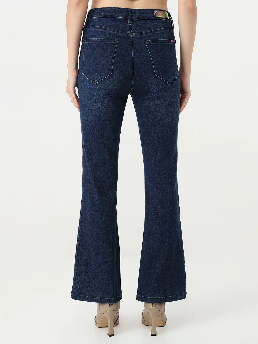 Women Dark Blue Mini Flare Jeans - Image 3