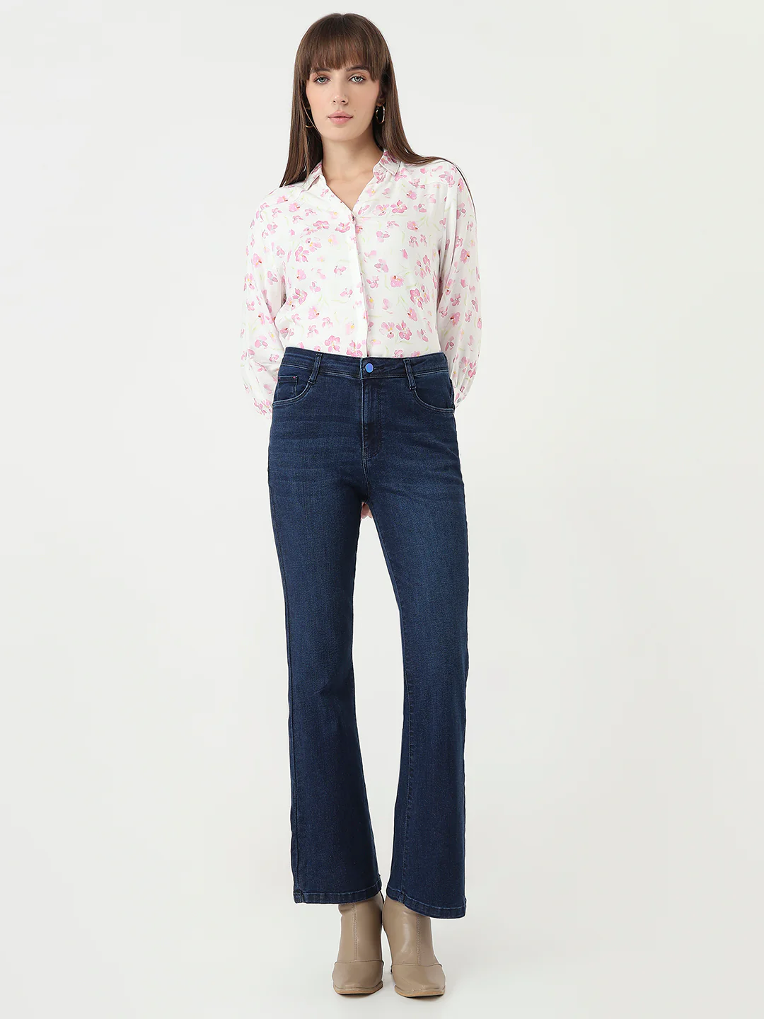 Women Dark Blue Mini Flare Jeans - Image 4