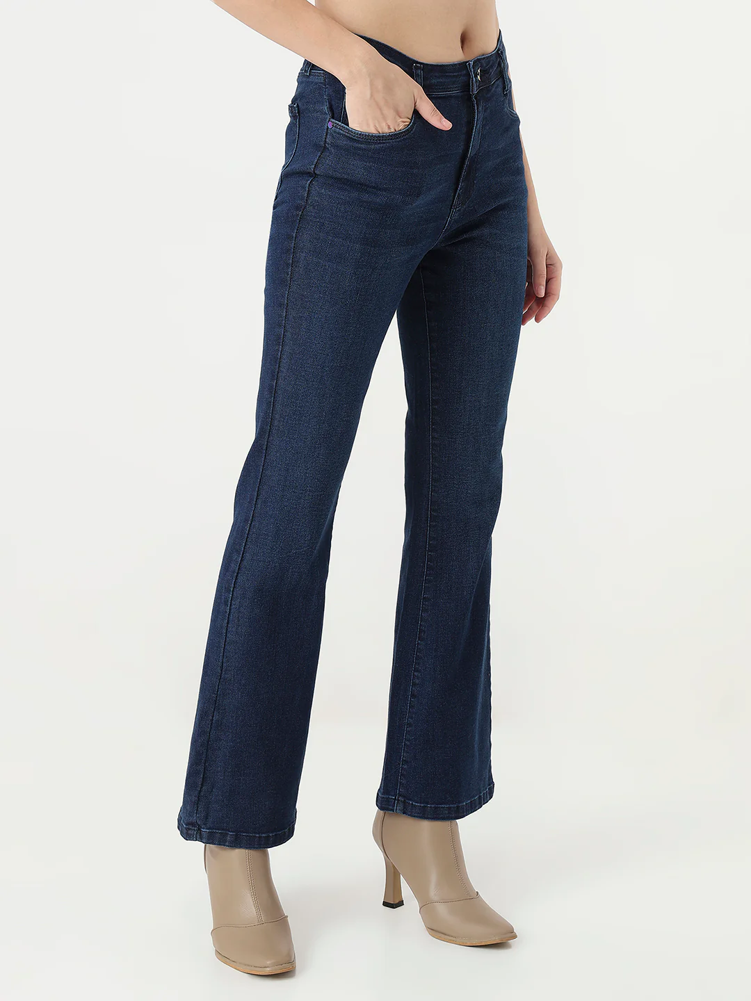 Women Dark Blue Mini Flare Jeans - Image 6