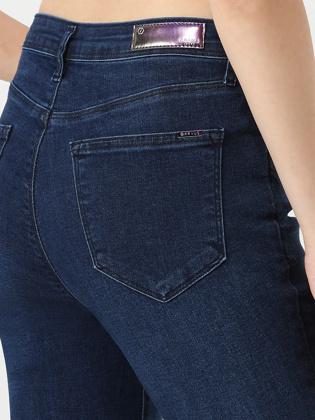 Women Dark Blue Mini Flare Jeans - Image 7
