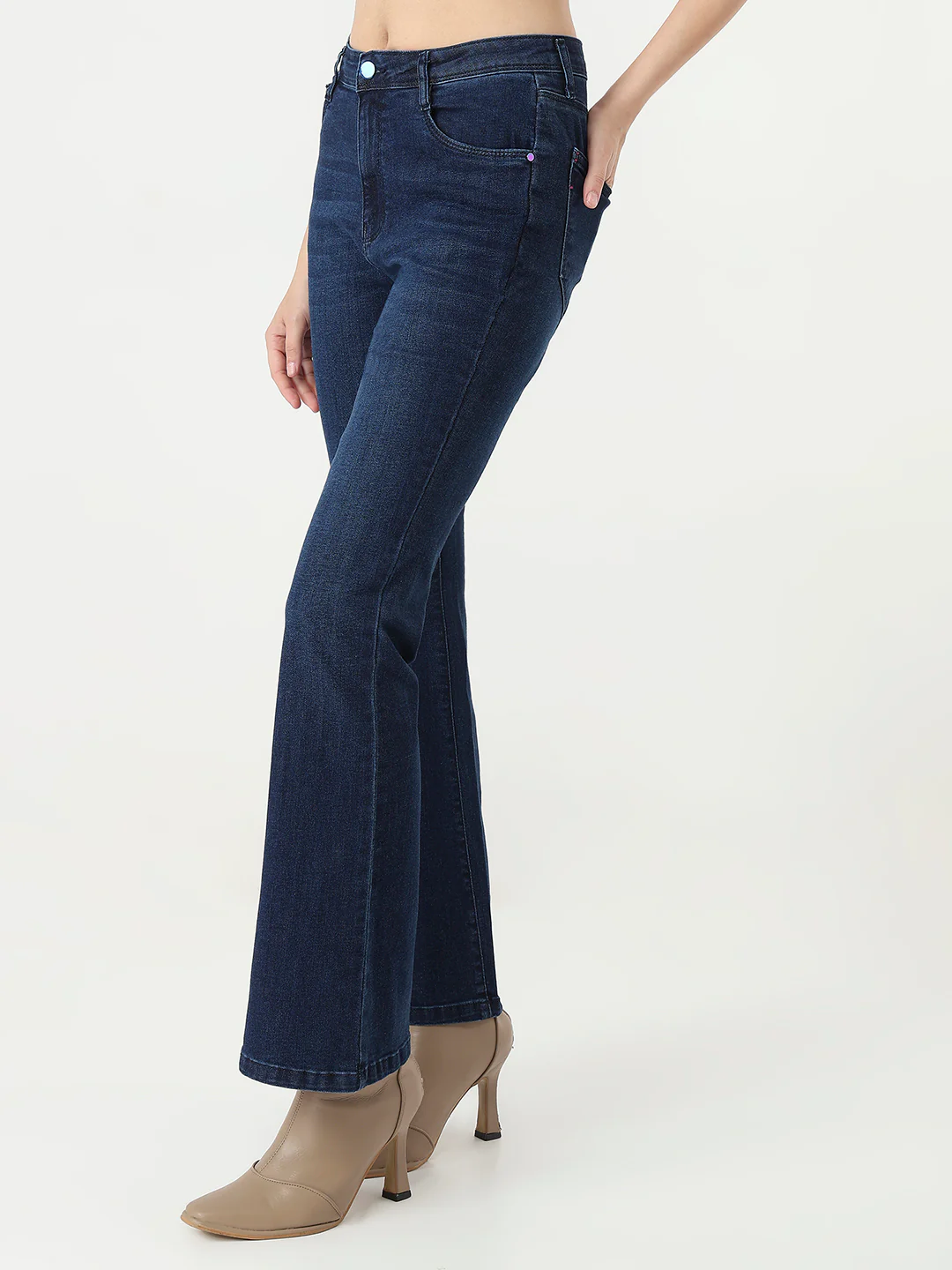 Women Dark Blue Mini Flare Jeans - Image 8