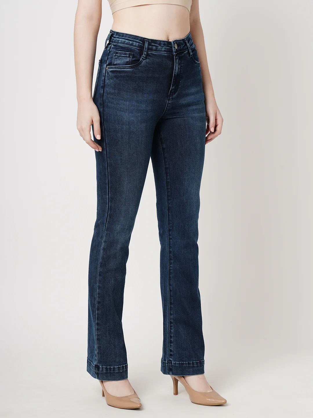 Women Dark Blue Mini Flare Jeans - Image 5