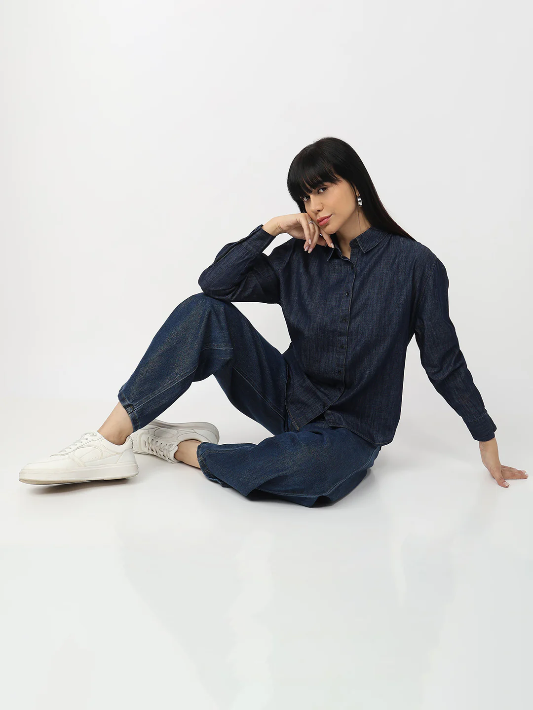 Women Dark Blue Oversized Shirt