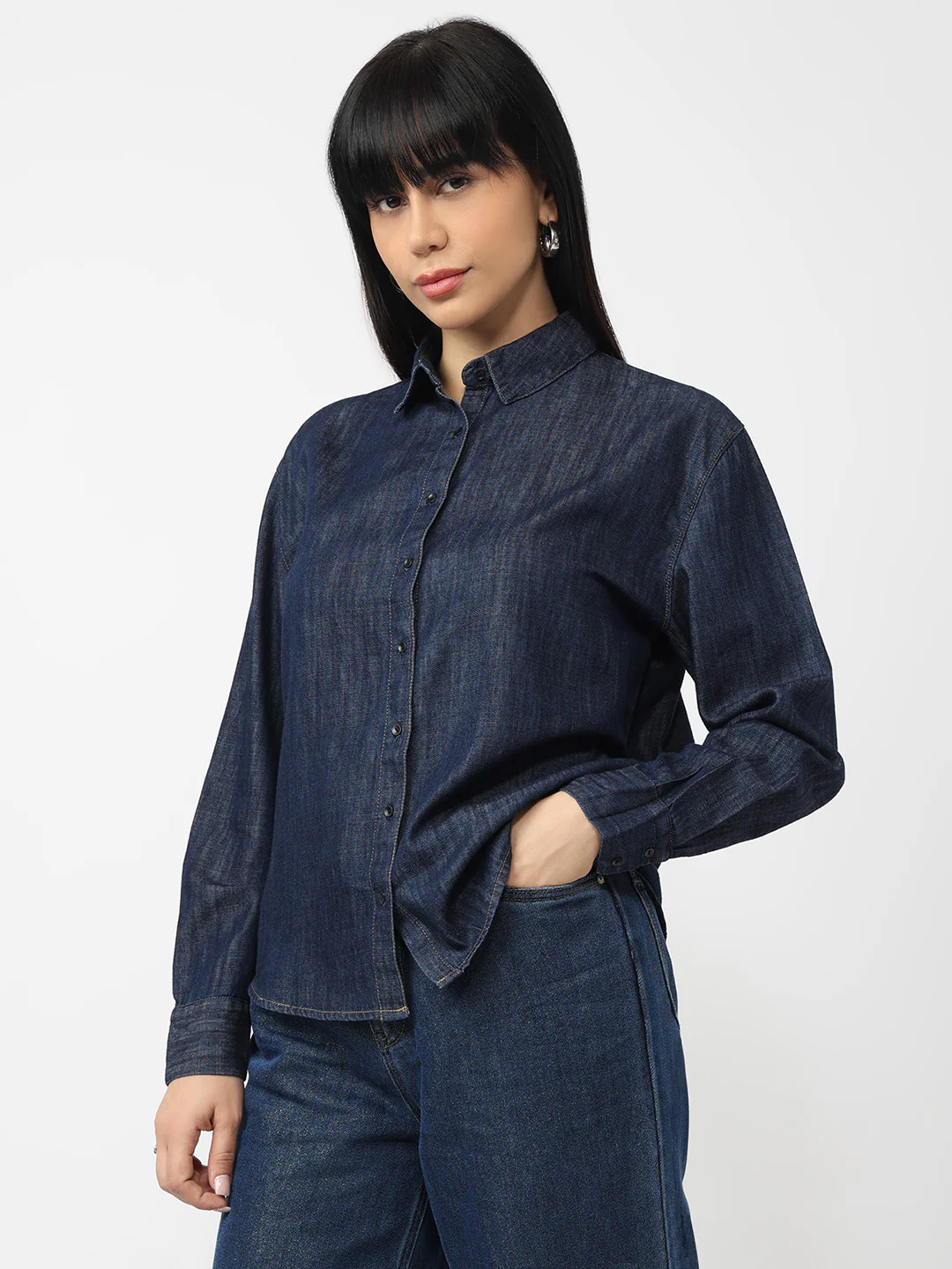 Women Dark Blue Oversized Shirt - Image 2