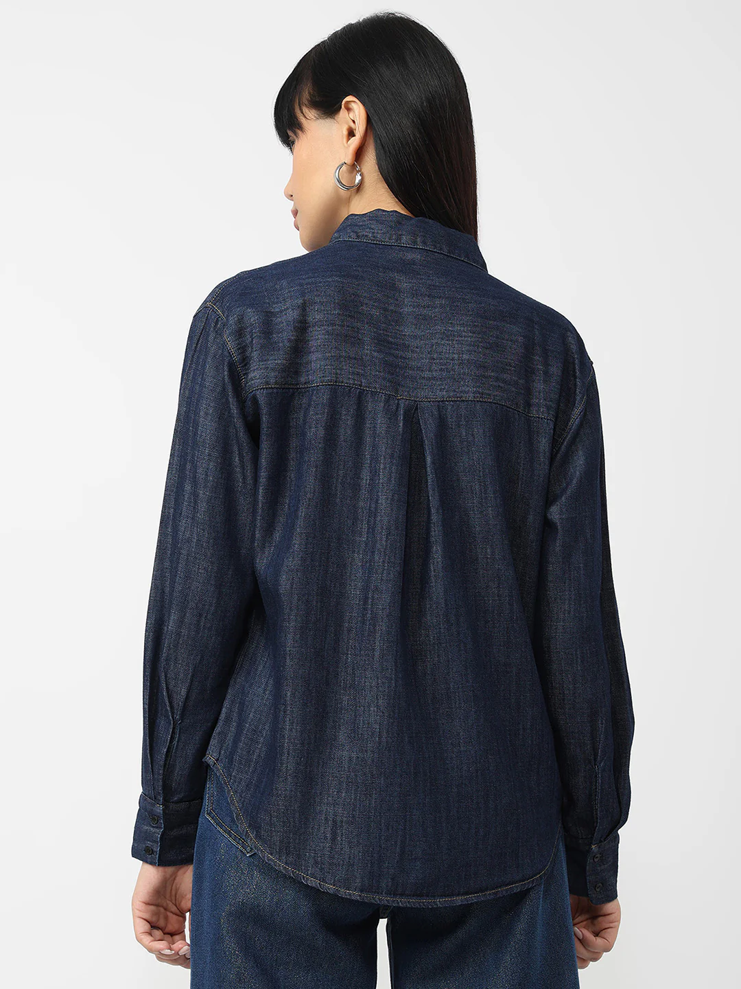Women Dark Blue Oversized Shirt - Image 3
