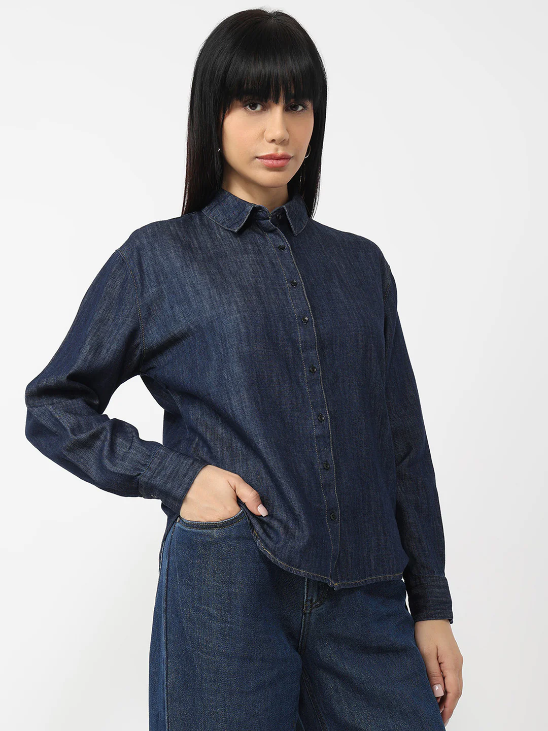 Women Dark Blue Oversized Shirt - Image 5