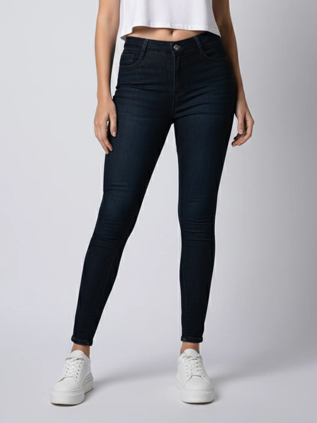 Women Dark Blue Sky High Skinny Jeans - Image 2