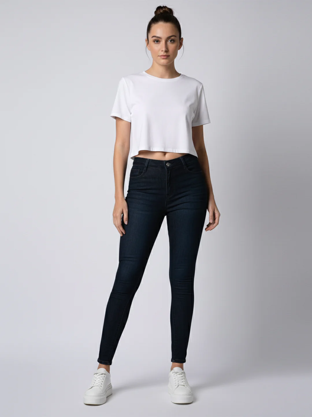 Women Dark Blue Sky High Skinny Jeans - Image 6