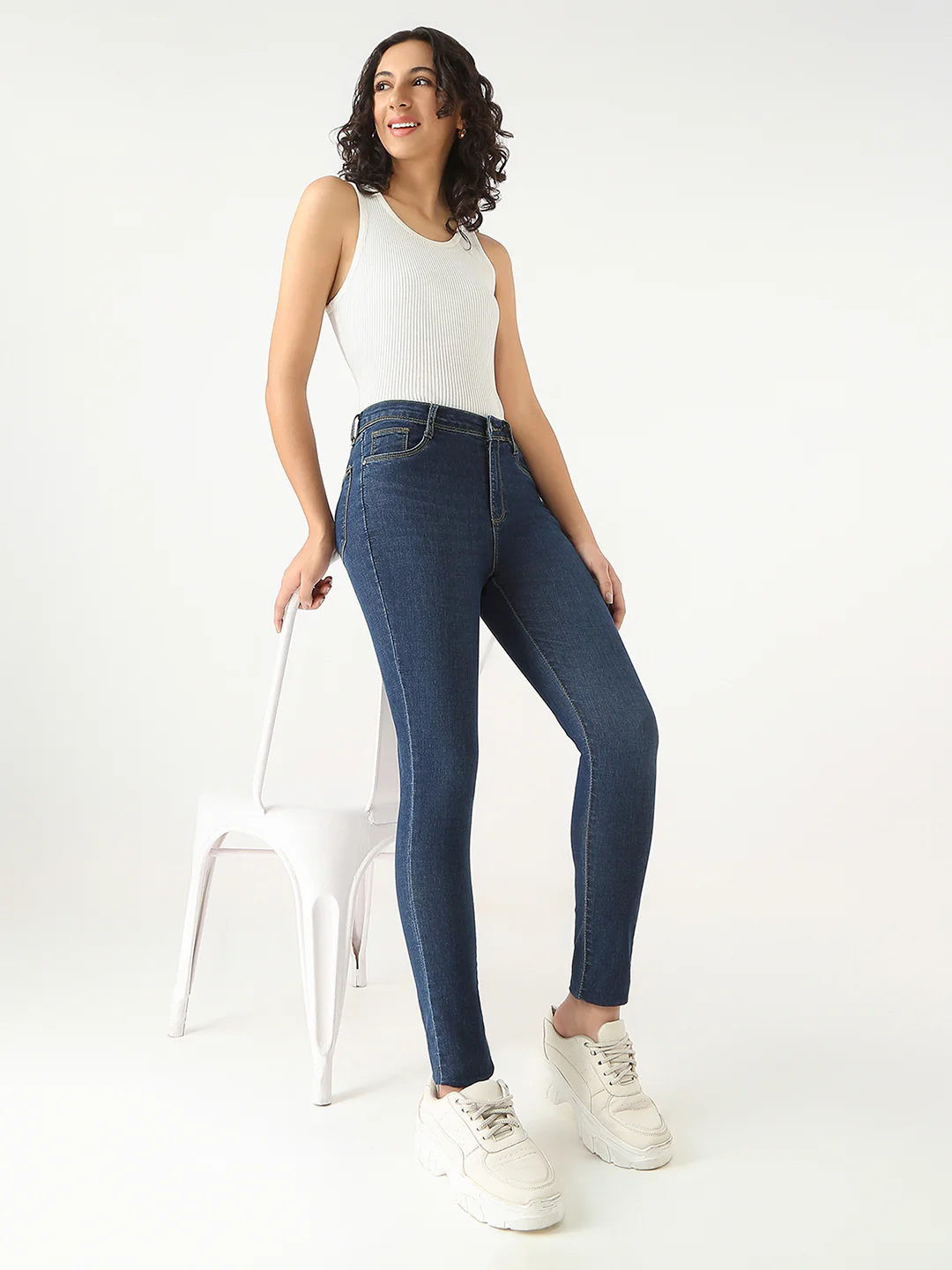 Women Dark Blue Sky High Skinny Jeans