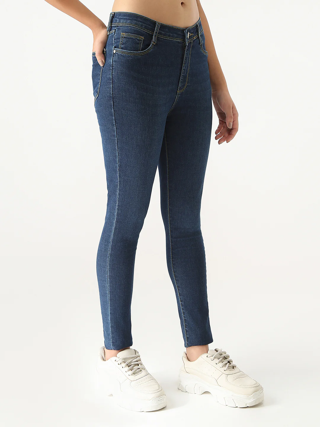 Women Dark Blue Sky High Skinny Jeans - Image 6