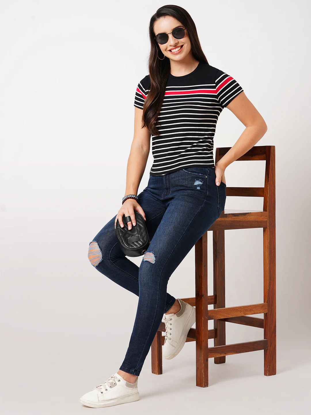 Women Dark Blue Sky High Skinny Jeans - Image 4