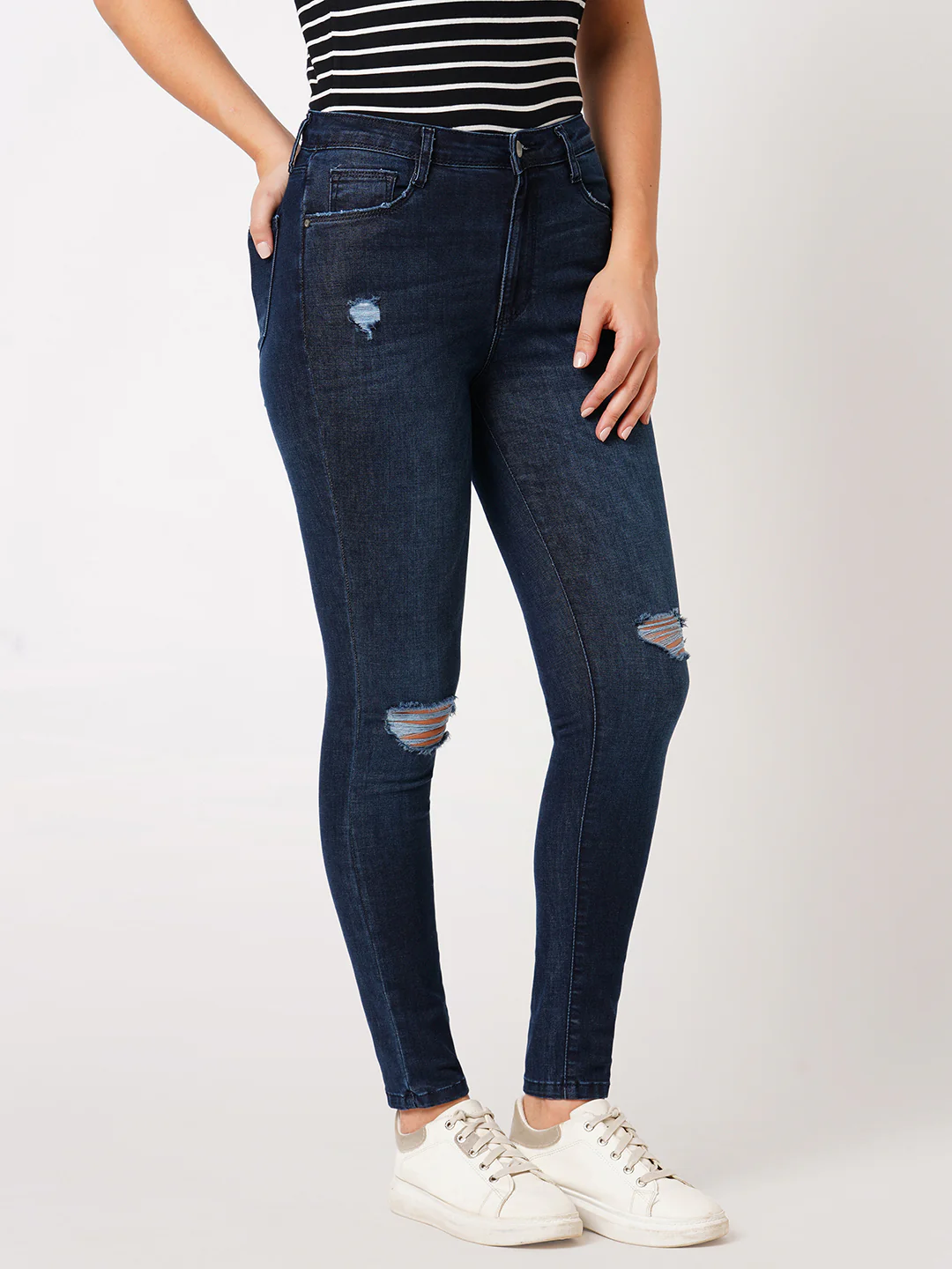 Women Dark Blue Sky High Skinny Jeans - Image 6