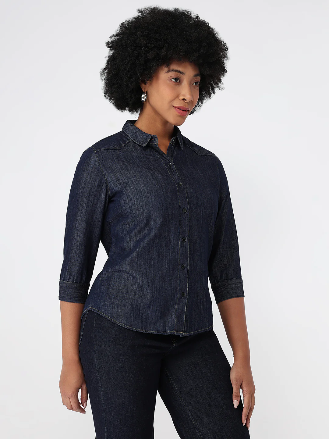 Women Dark Blue Slim Fit Shirt - Image 5