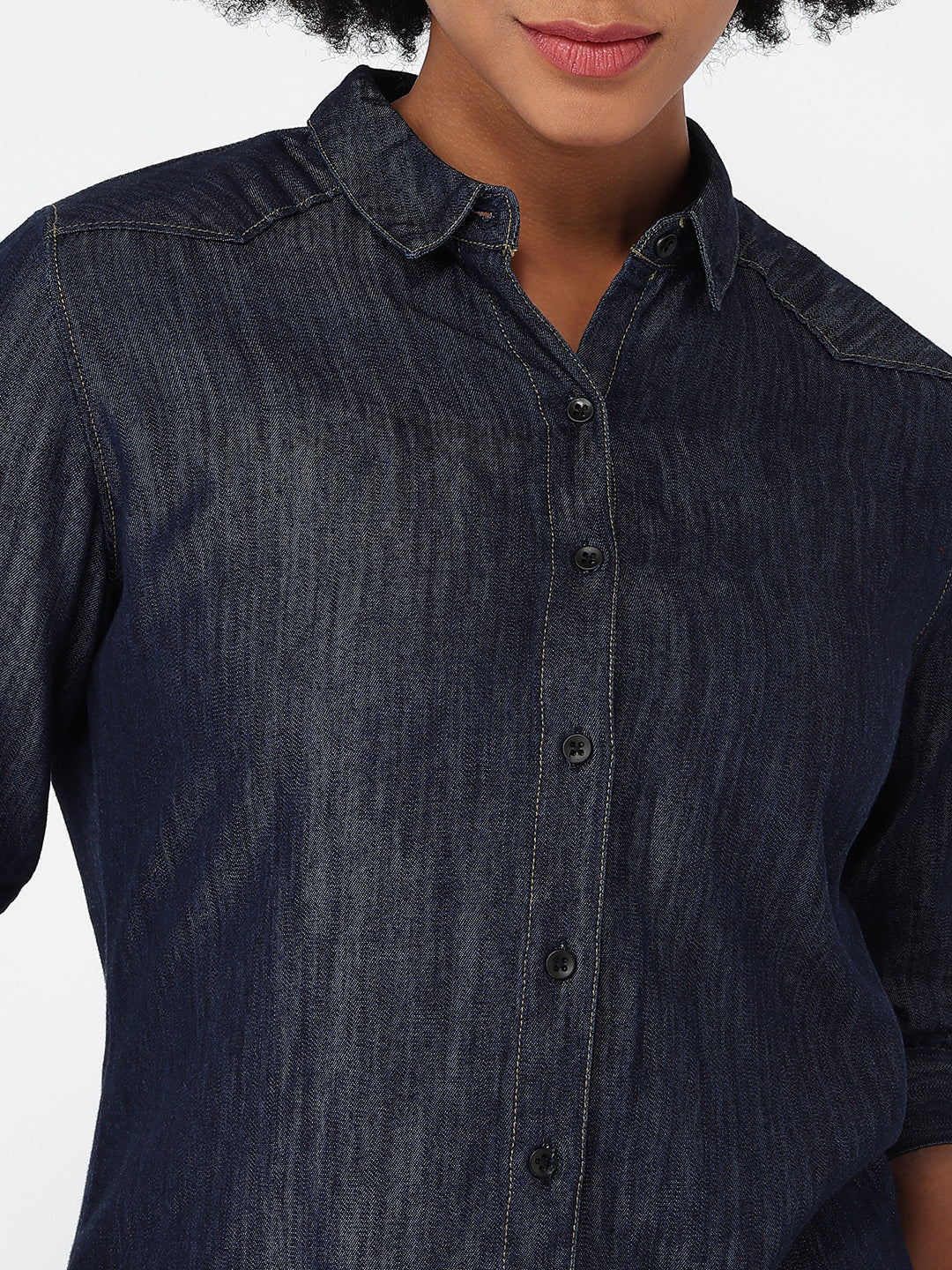 Women Dark Blue Slim Fit Shirt - Image 6