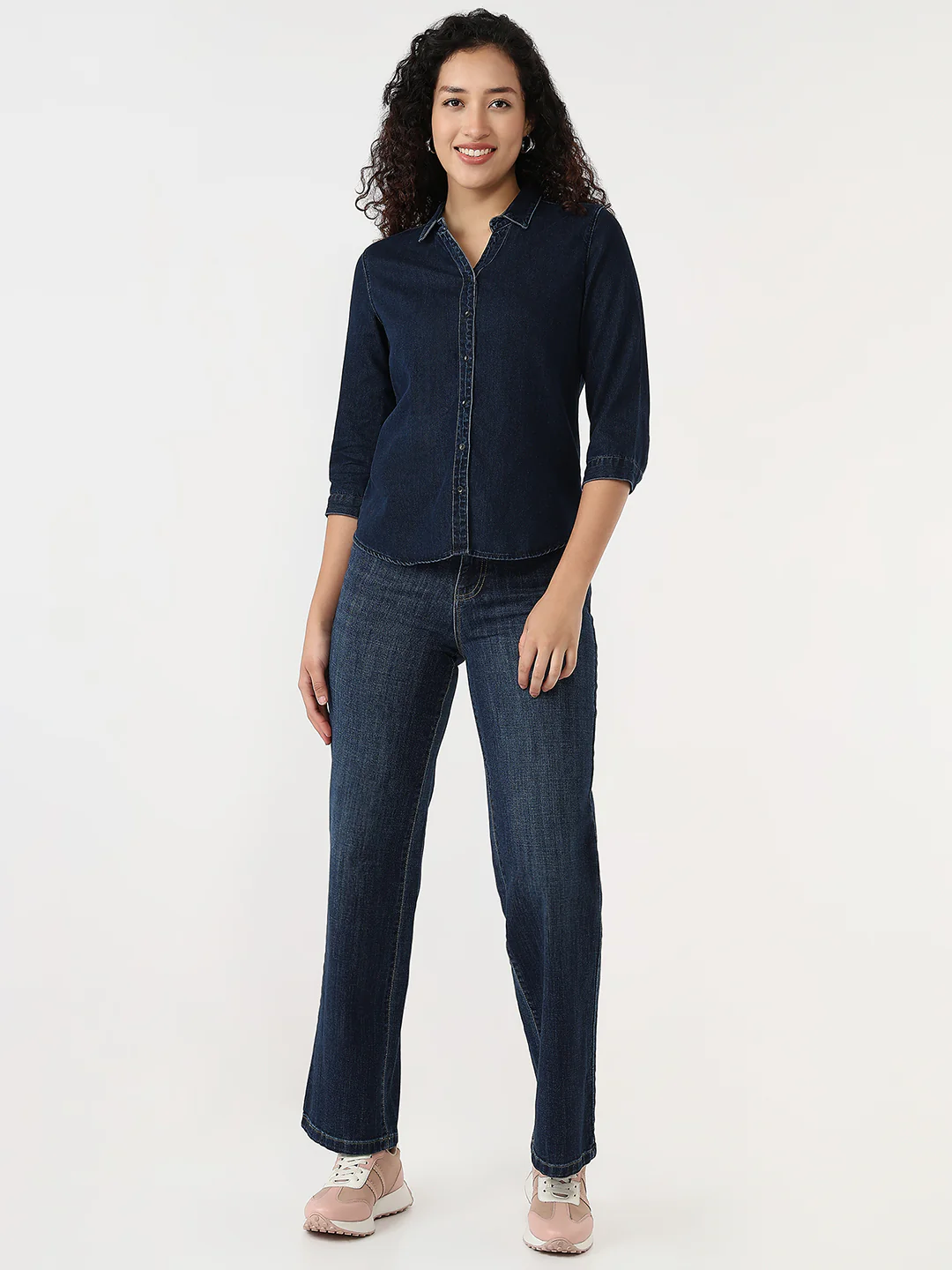 Women Dark Blue Slim Shirt