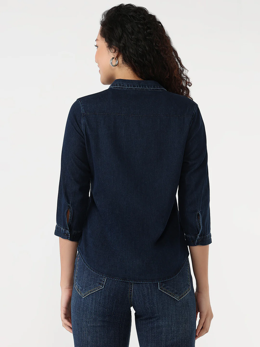 Women Dark Blue Slim Shirt - Image 3