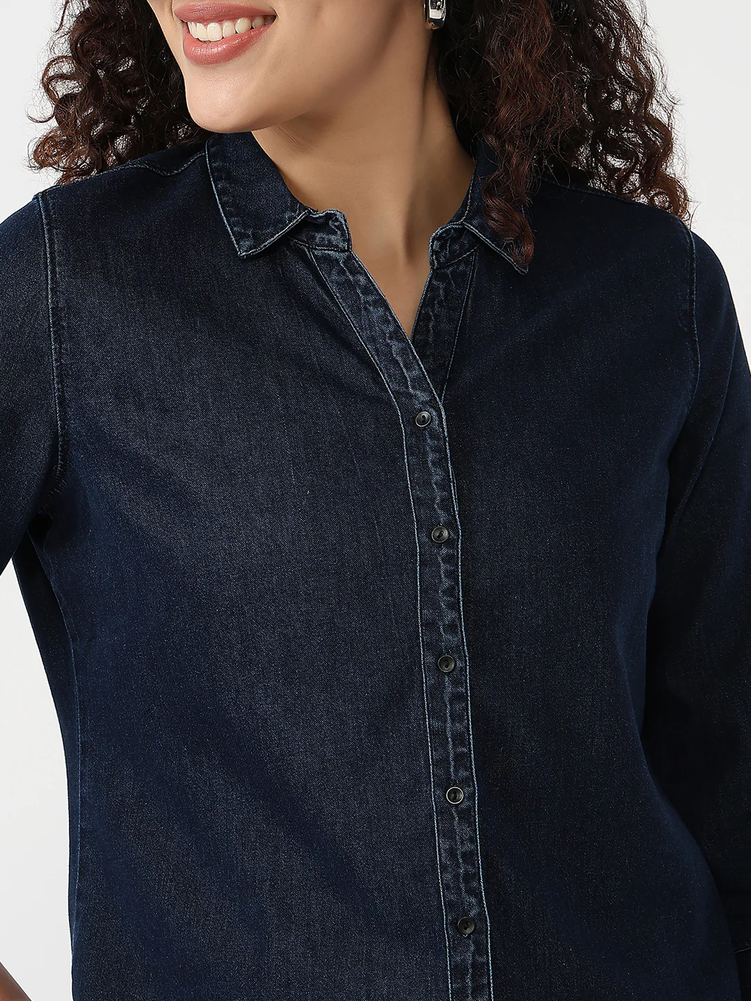 Women Dark Blue Slim Shirt - Image 6