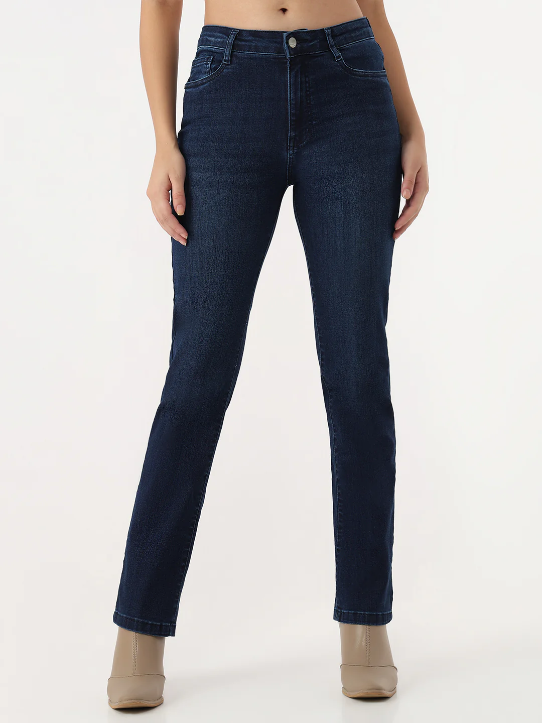 Women Dark Blue Slim Straight Fit Jeans - Image 2