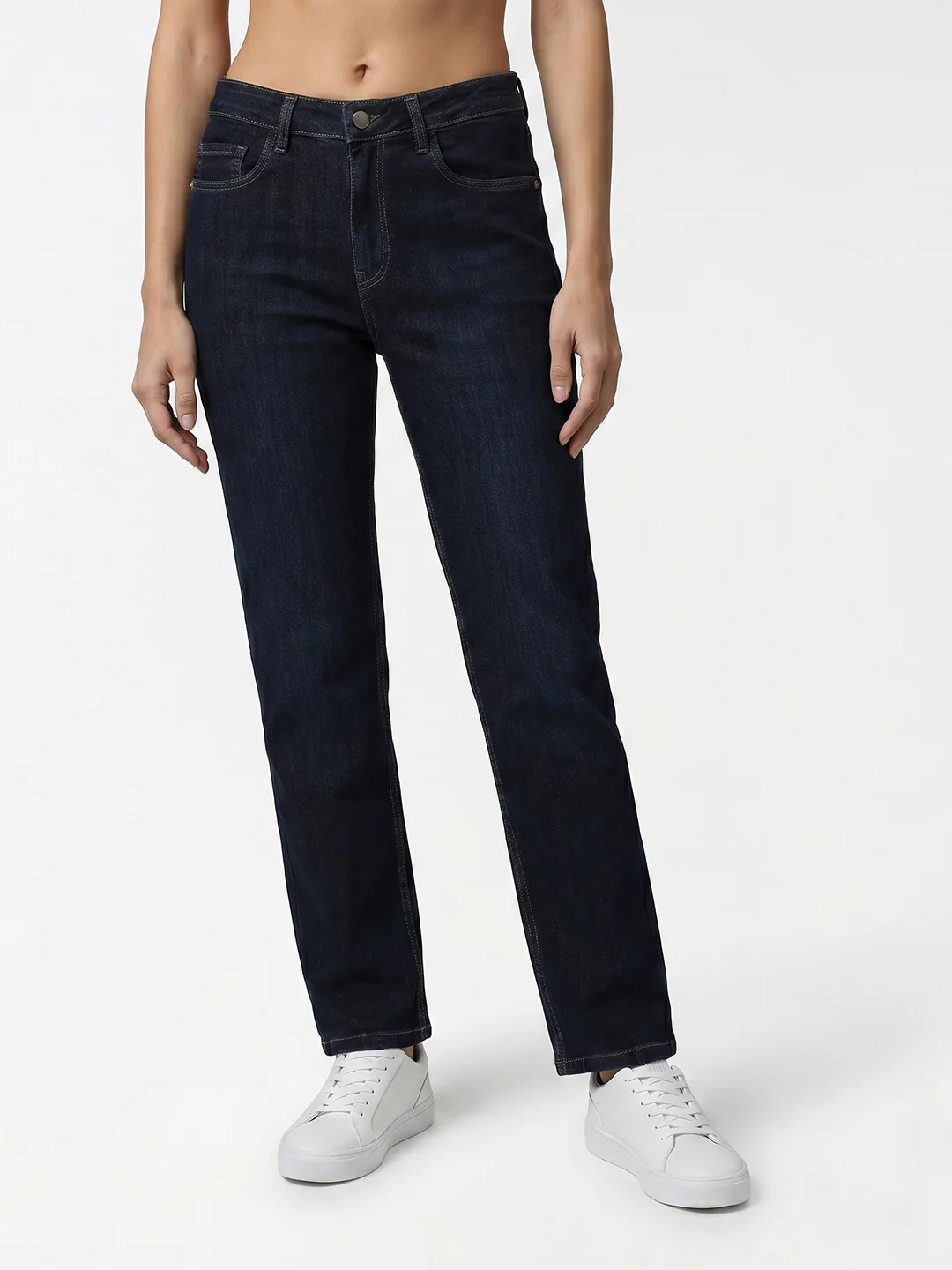 Women Dark Blue Slim Straight Fit Jeans - Image 2