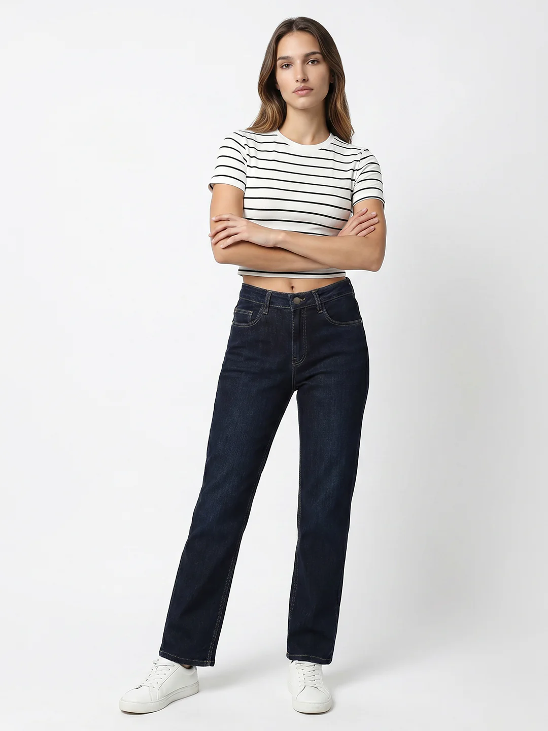 Women Dark Blue Slim Straight Fit Jeans - Image 4