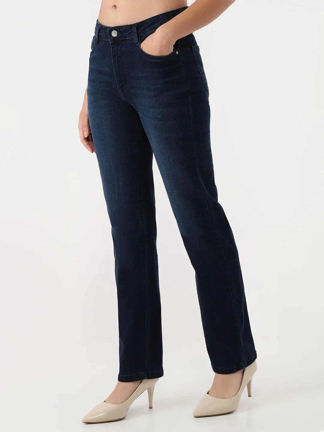 Women Dark Blue Slim Straight Fit Jeans - Image 4