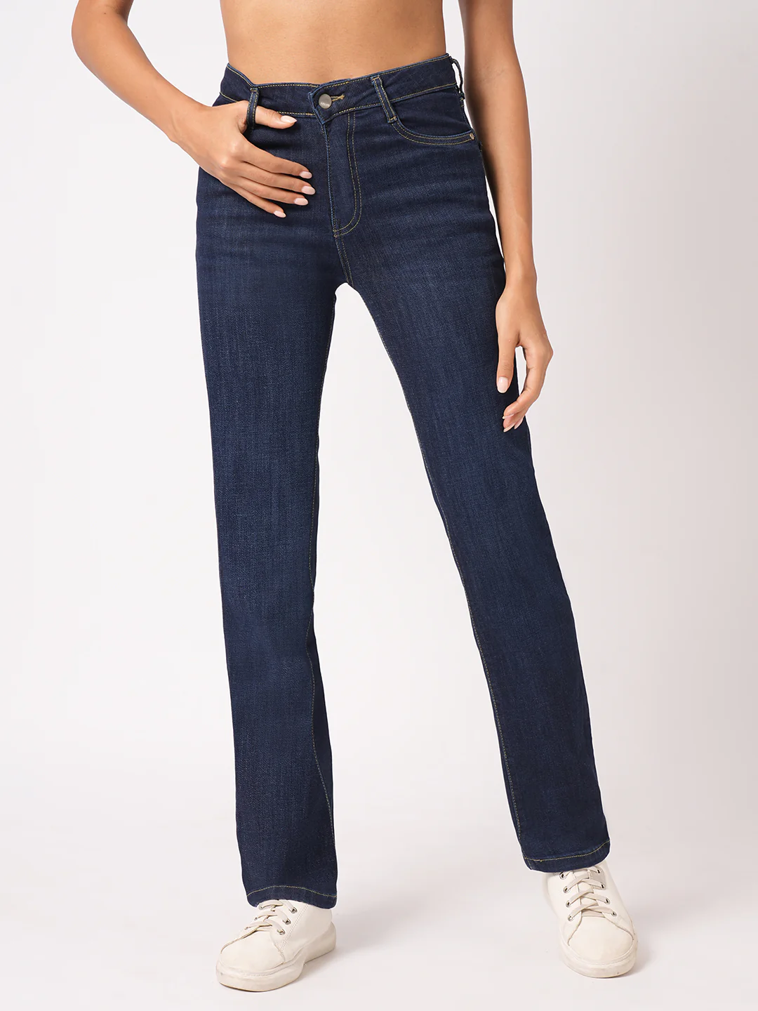 Women Dark Blue Slim Straight Fit Jeans - Image 2